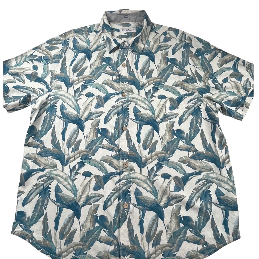 Tommy Bahama Mens XL Silk Tropical Banana Leaf Button Down Shirt‎ Teal
